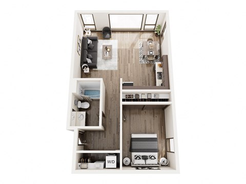 Floor plan for 1 bed, 1 bath, 680 sqft